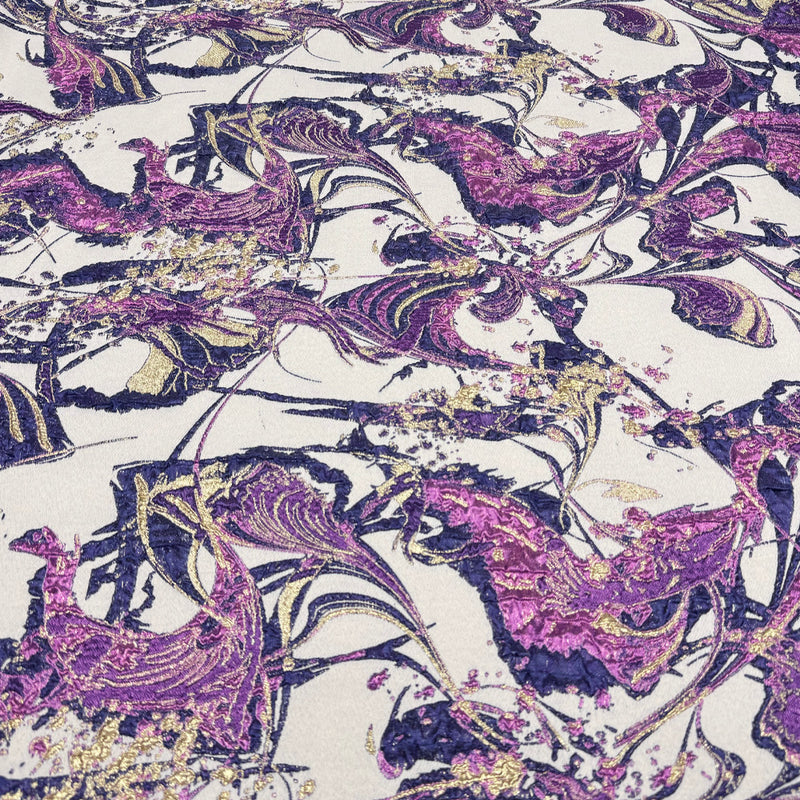 Tissu Brocart, Soie - Métallisé Abstrait Violet, Ametia