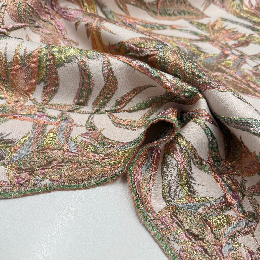 Tissu Brocart, Soie - Métallisé Floral Rose, Cantaria