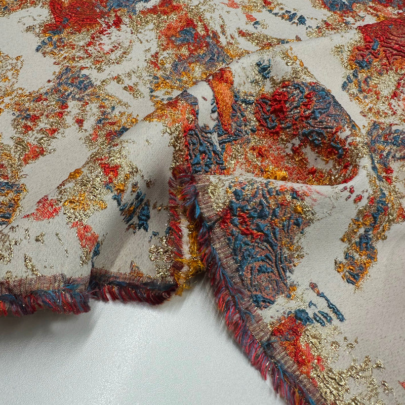Tissu Brocart, Soie - Métallisé Abstrait Orange, Aquila