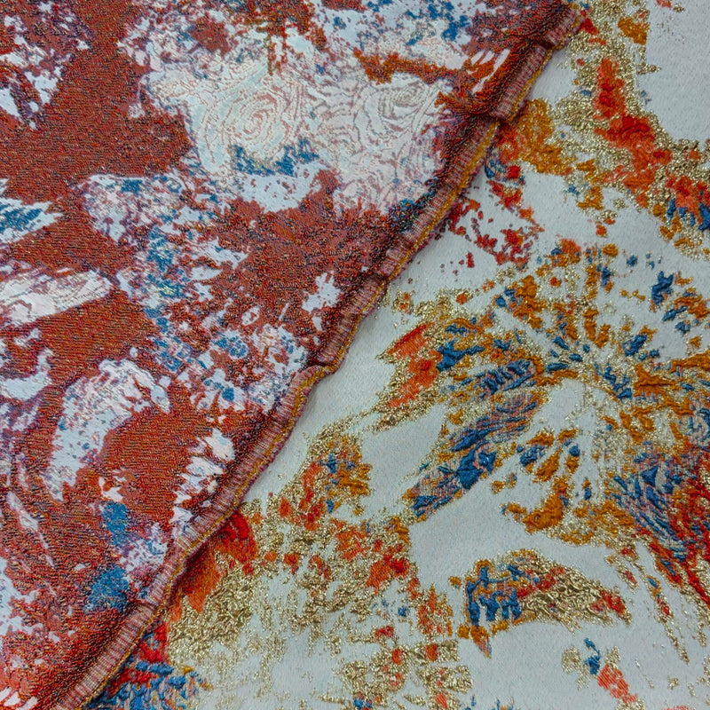 Tissu Brocart, Soie - Métallisé Abstrait Orange, Aquila