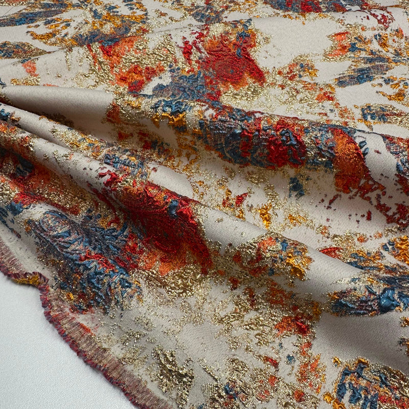 Tissu Brocart, Soie - Métallisé Abstrait Orange, Aquila