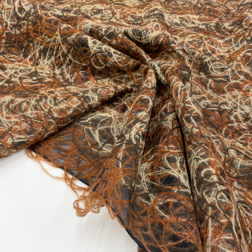 Tissu brodé, Laine Mohair - Camel, Filo