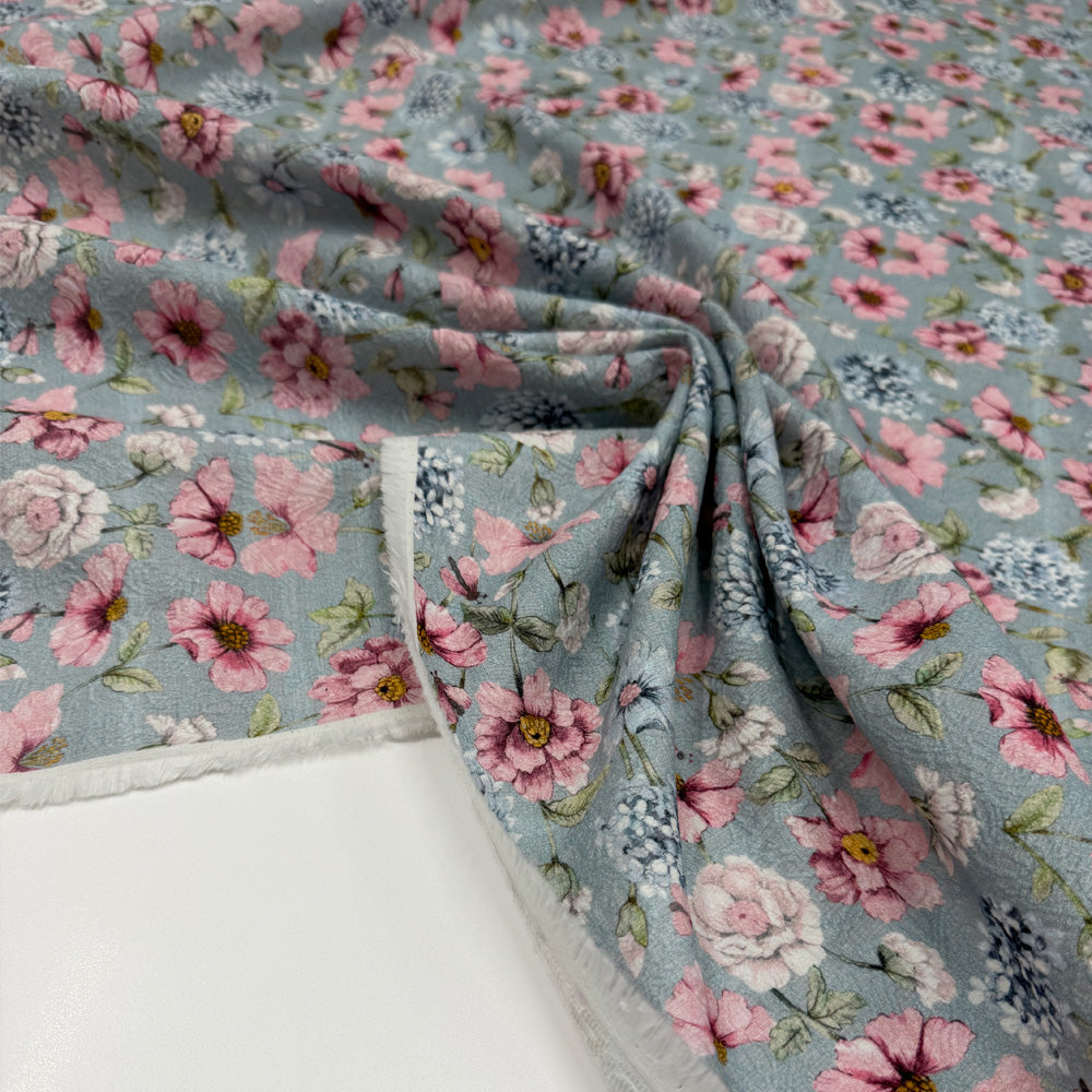 Tissu Jacquard Gaufré, Coton - Floral, Ortensia