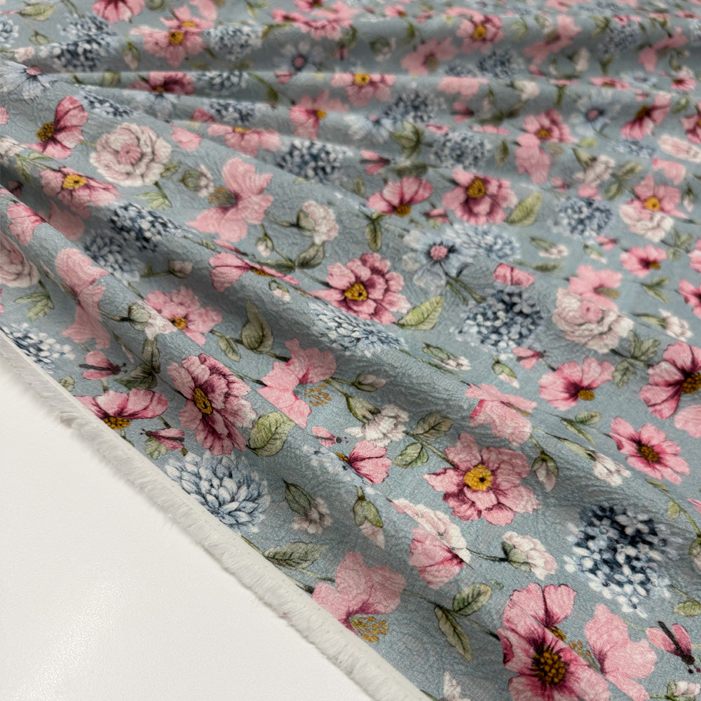 Tissu Jacquard Gaufré, Coton - Floral, Ortensia