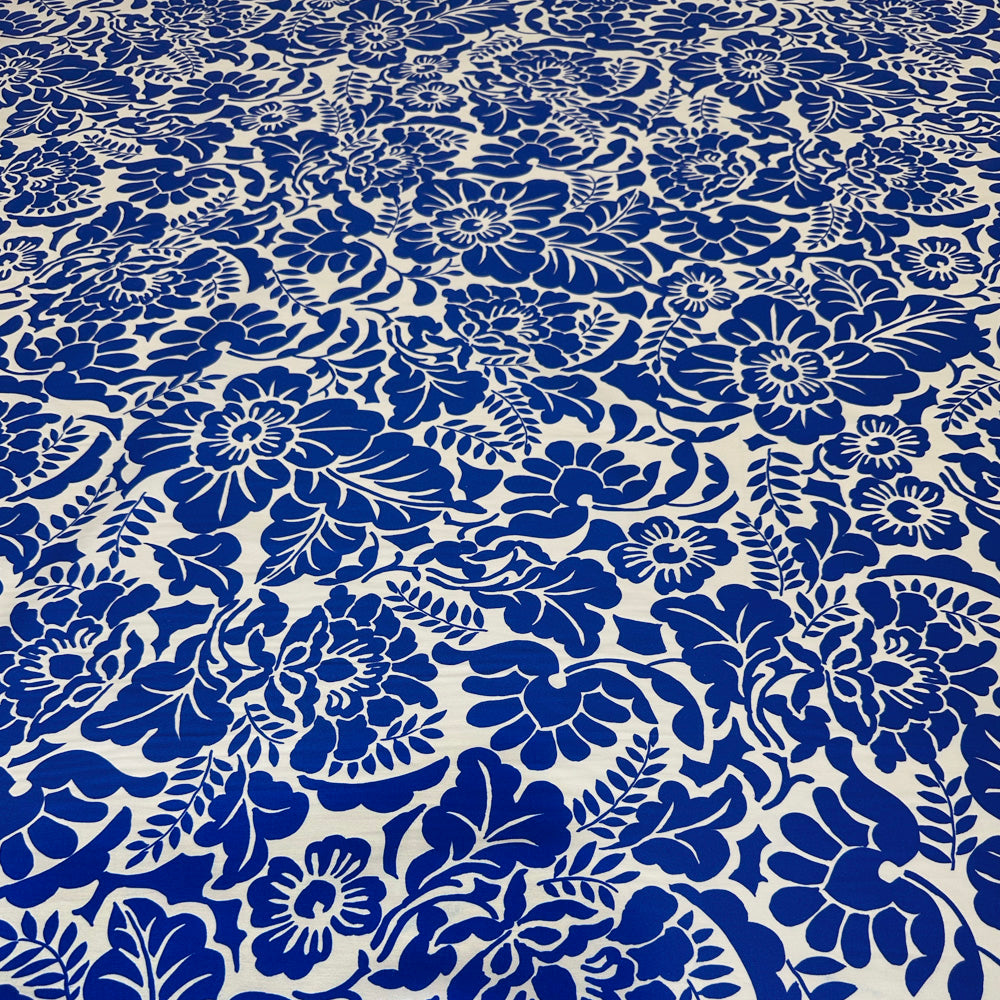 Tissu Satin Coton Viscose, Stretch - Floral, Coralina