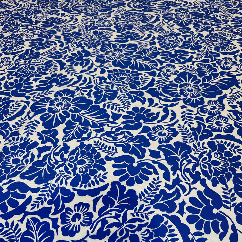 Tissu Satin Coton Viscose, Stretch - Floral, Coralina