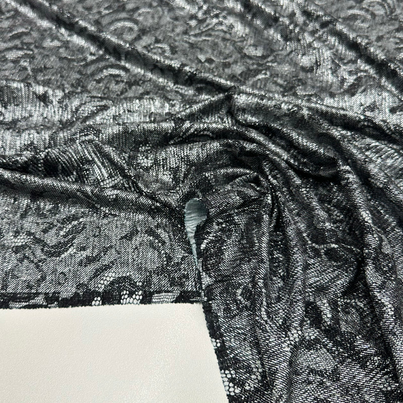 Tissu Plissé - Motif Dentelle Floral Métallisé, Divaia