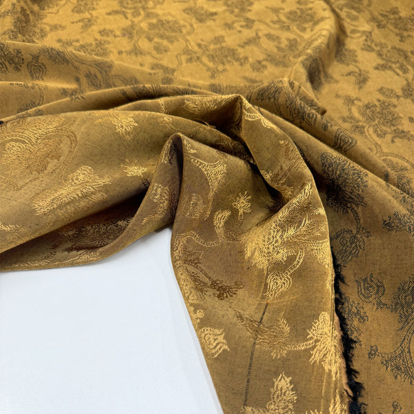 Tissu satiné jacquard brocart floral marron - 58/60 de large - France Tissu satiné jacquard brocart floral marron - 58/60 de large - France