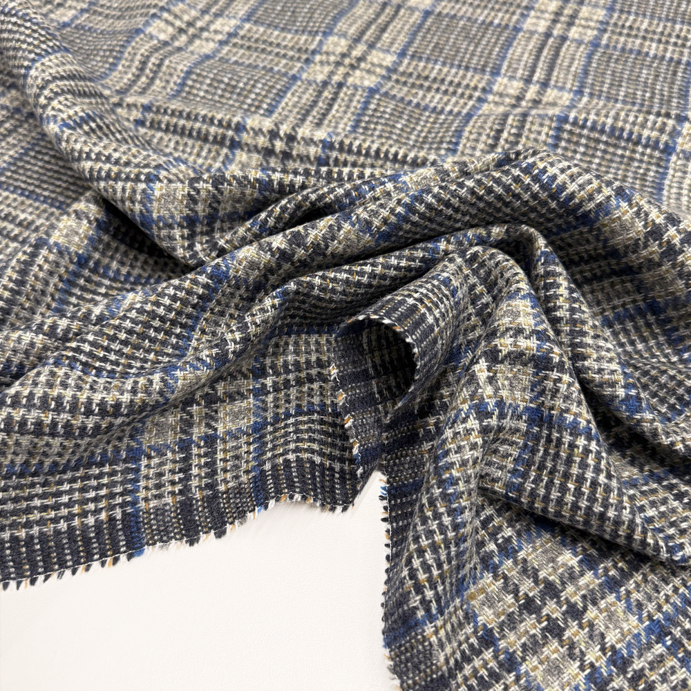 Tissu Tailleur Laine - Prince de Galles Gris Bleu, Moreno