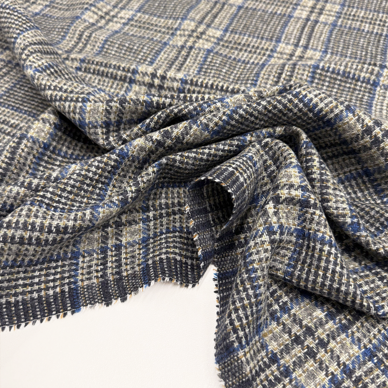 Tissu Tailleur Laine - Prince de Galles Gris Bleu, Moreno