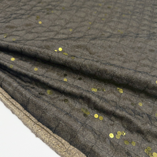 Tissu Matelassé Organza, Laine Soie Paillettes - Chocolat, Brivento