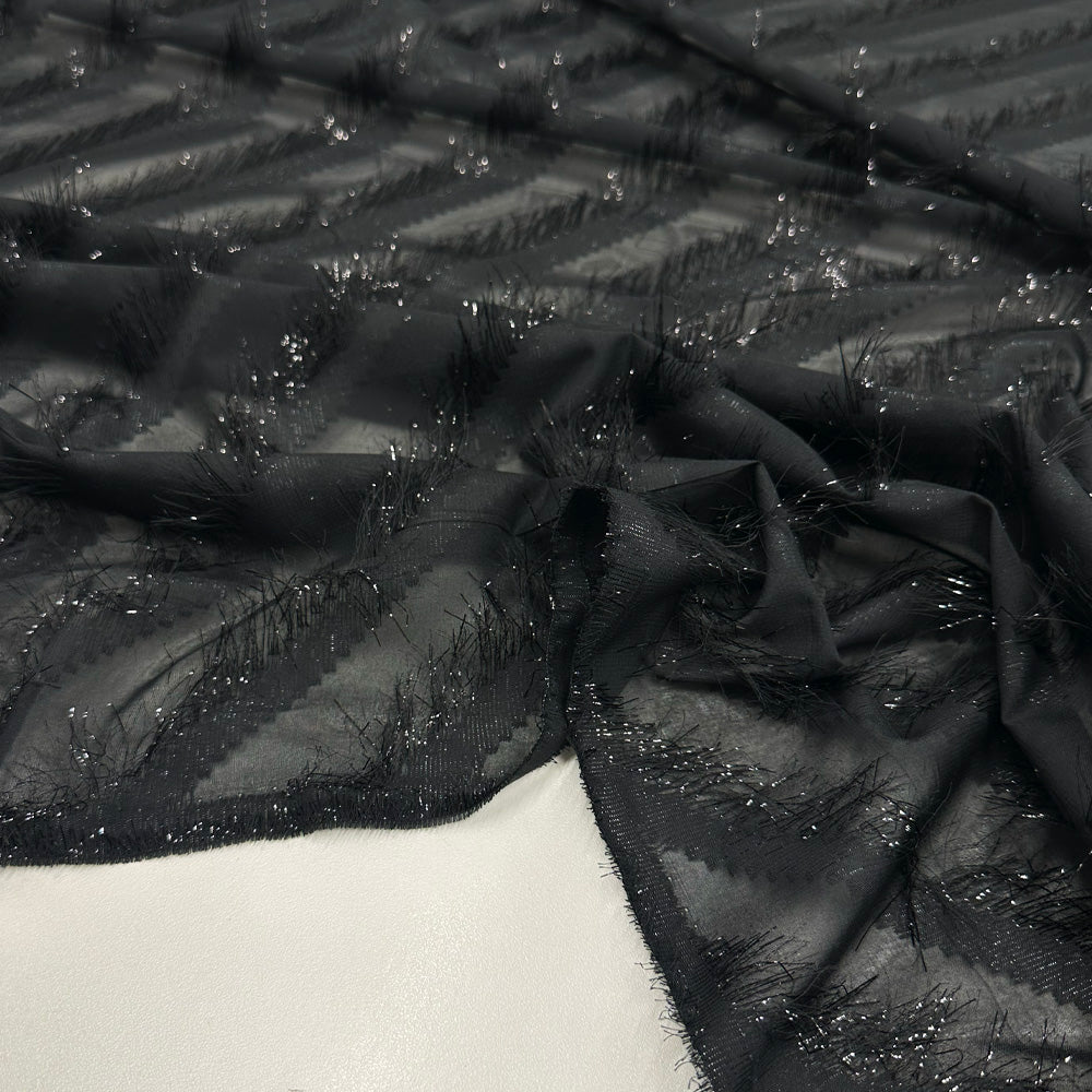Tissu Lancé-Découpé - Frange Noir Métallisé, Elettra