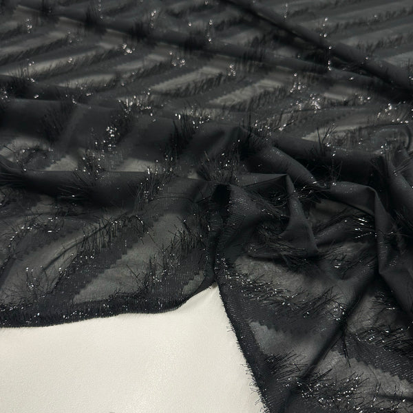 Tissu Lancé-Découpé - Frange Noir Métallisé, Elettra