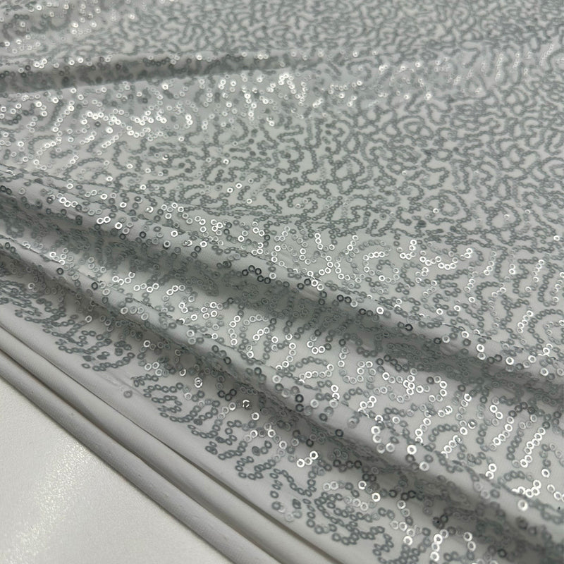Tissu Lycra Brodé Stretch, Paillettes - Argent, Sparka