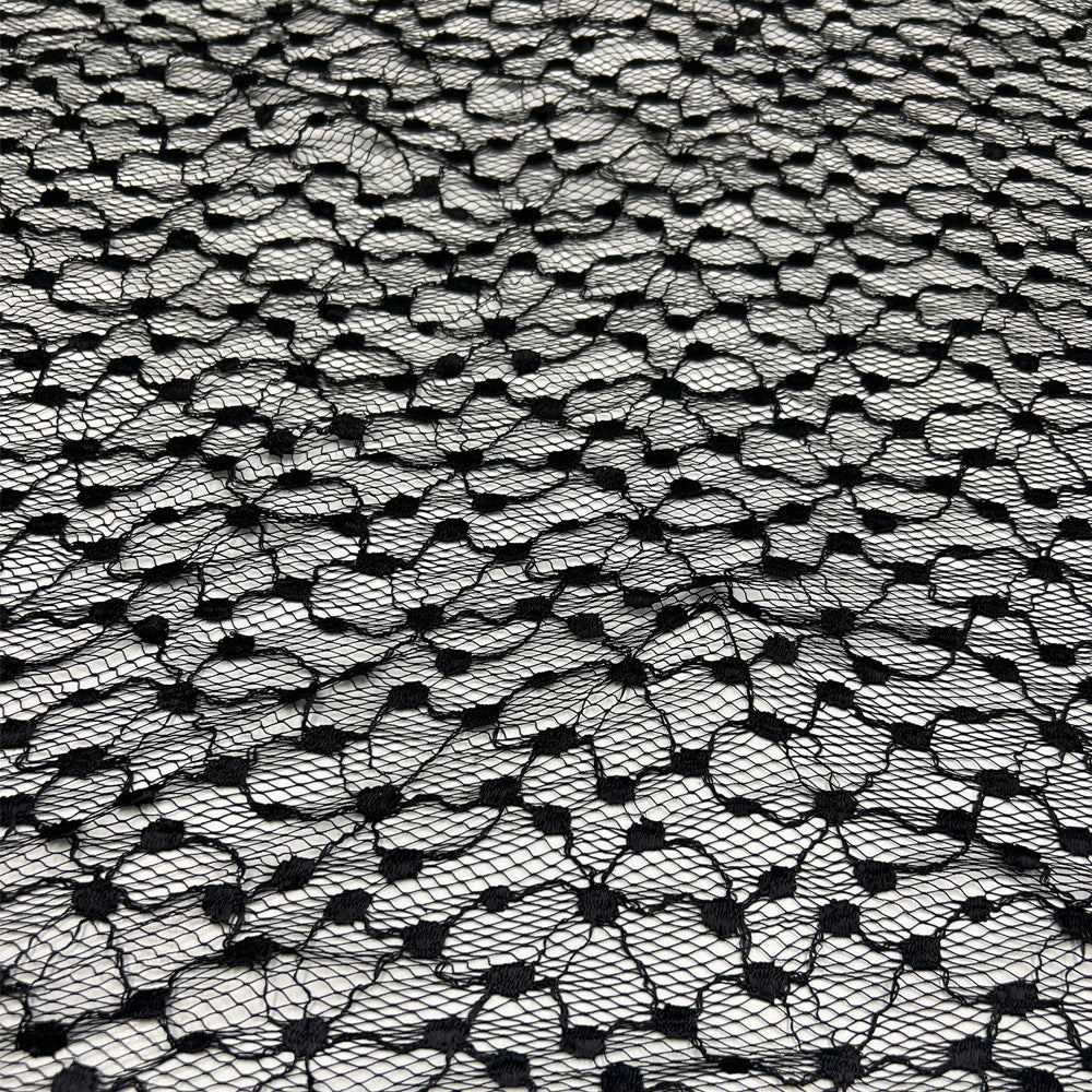 Tissu Tulle Brodé - Pois Noir, Cornacchia