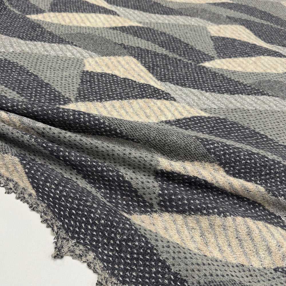 Tissu Maille Jacquard, Laine - Argent Métallisé, Brillia