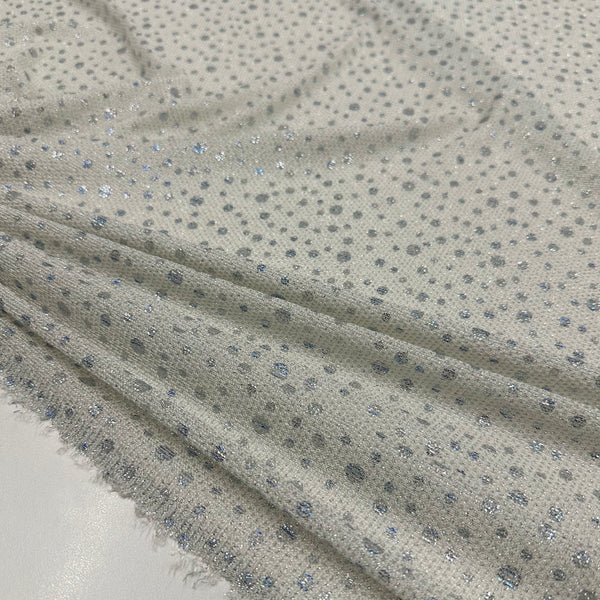 Tissu Maille Stretch, Viscose - Pois Argent, Discola
