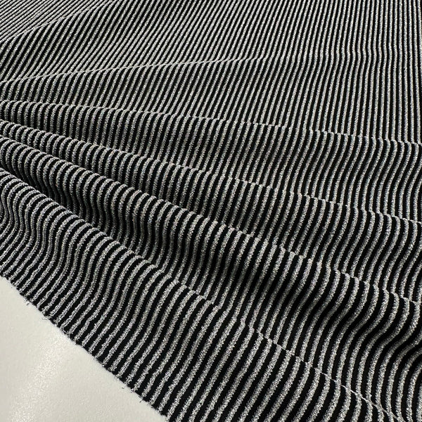 Tissu Maille Côtelé - Rayé Métallisé Argent, Luminia