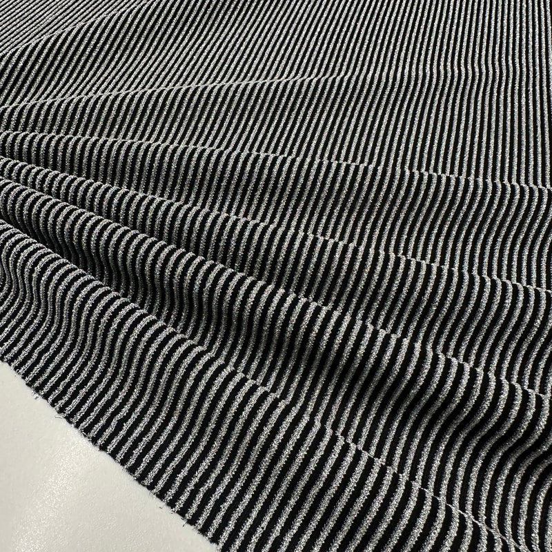 Tissu Maille Côtelé - Rayé Métallisé Argent, Luminia