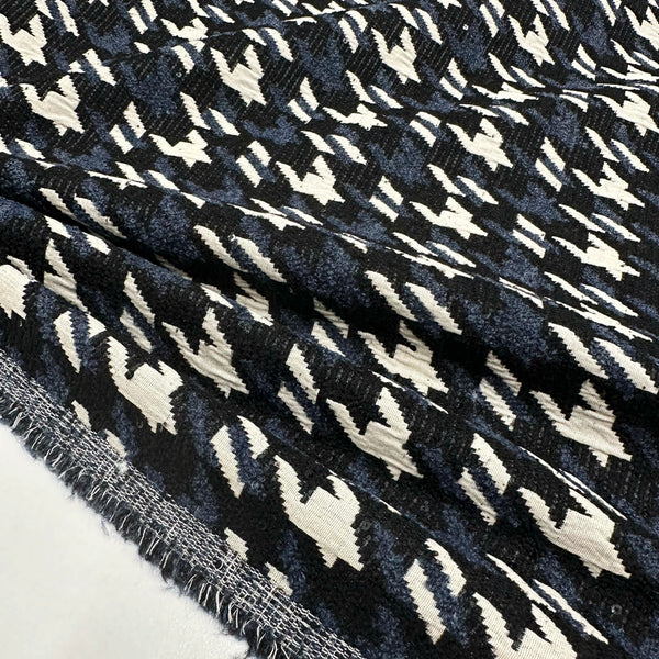 Tissu Manteau, Laine Paillettes - Bleu Pied de coq, Brando