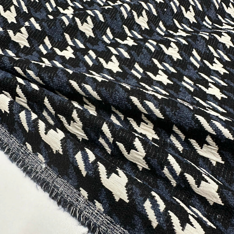 Tissu Manteau, Laine Paillettes - Bleu Pied de coq, Brando