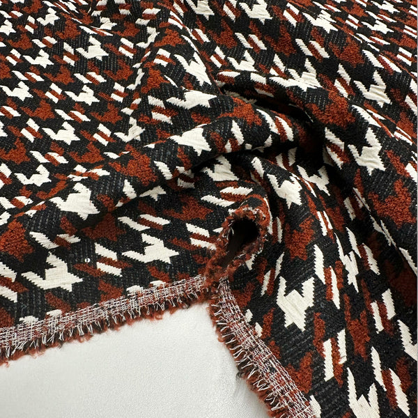 Tissu Manteau, Laine Paillettes - Terre Cuite Pied de coq, Brando