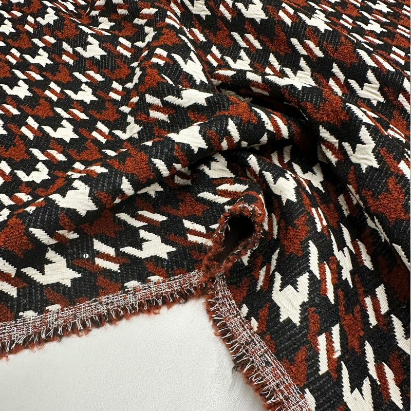 Tissu Manteau, Laine Paillettes - Terre Cuite Pied de coq, Brando