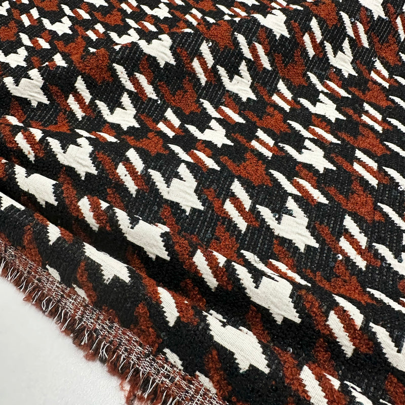 Tissu Manteau, Laine Paillettes - Terre Cuite Pied de coq, Brando