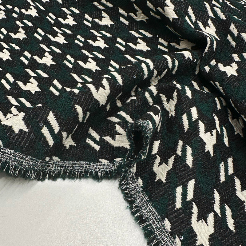 Tissu Manteau, Laine Paillettes - Vert Pied de coq, Brando