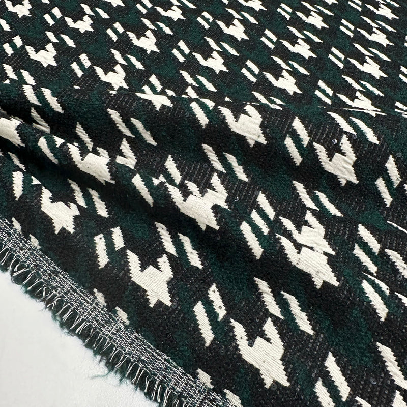 Tissu Manteau, Laine Paillettes - Vert Pied de coq, Brando