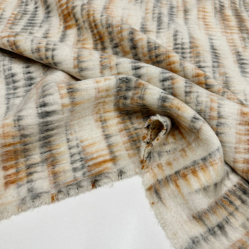 Tissu Manteau Duveteux, Laine Alpaga Mohair - Crème Abstrait, Arquata