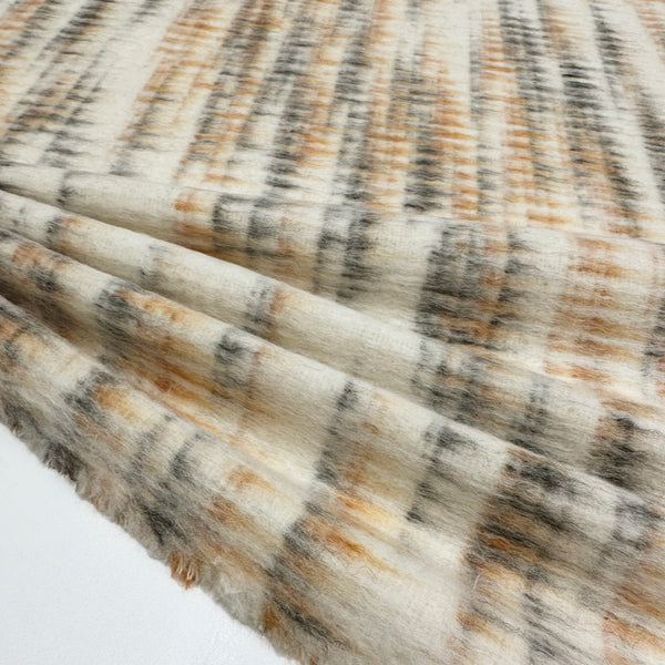 Tissu Manteau Duveteux, Laine Alpaga Mohair - Crème Abstrait, Arquata
