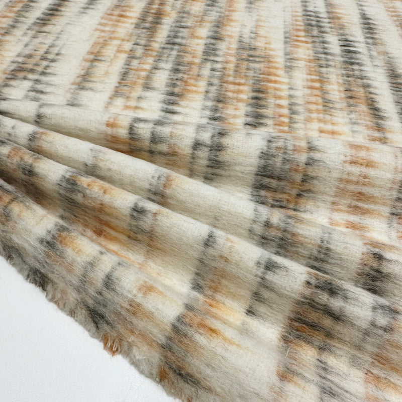 Tissu Manteau Duveteux, Laine Alpaga Mohair - Crème Abstrait, Arquata