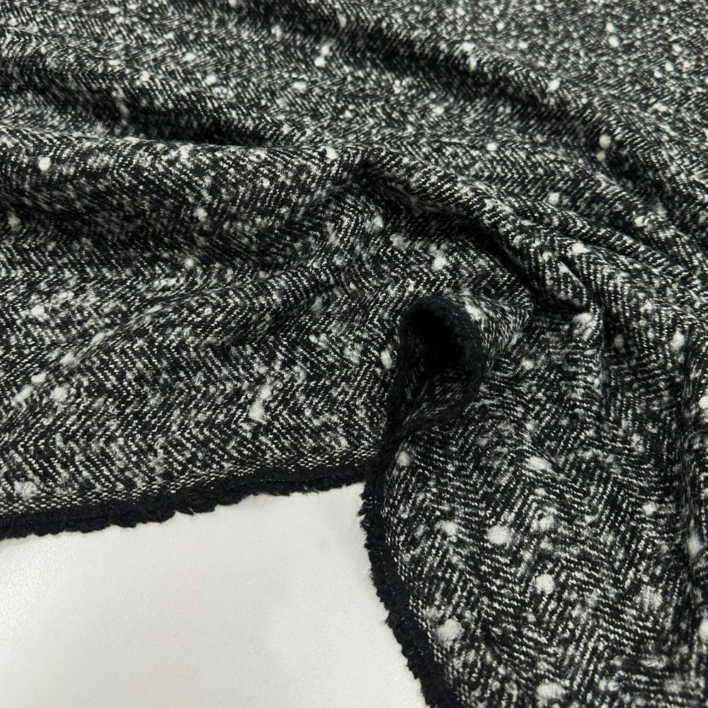 Tissu Manteau, Laine - Chevron Chiné Noir Blanc, Lamia