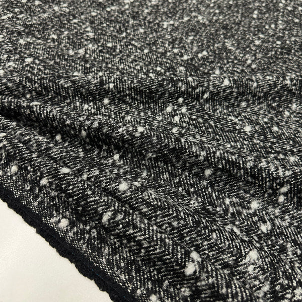 Tissu Manteau, Laine - Chevron Chiné Noir Blanc, Lamia