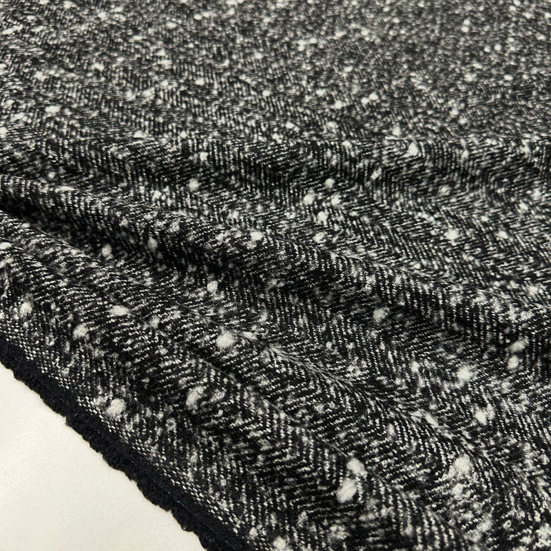 Tissu Manteau, Laine - Chevron Chiné Noir Blanc, Lamia