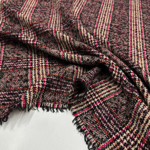 Tissu Tweed, Laine - Carreaux Rose, Verona