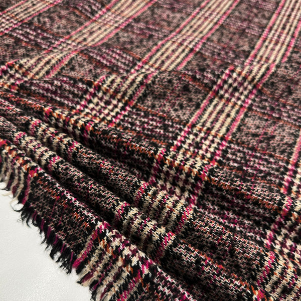 Tissu Tweed, Laine - Carreaux Rose, Verona