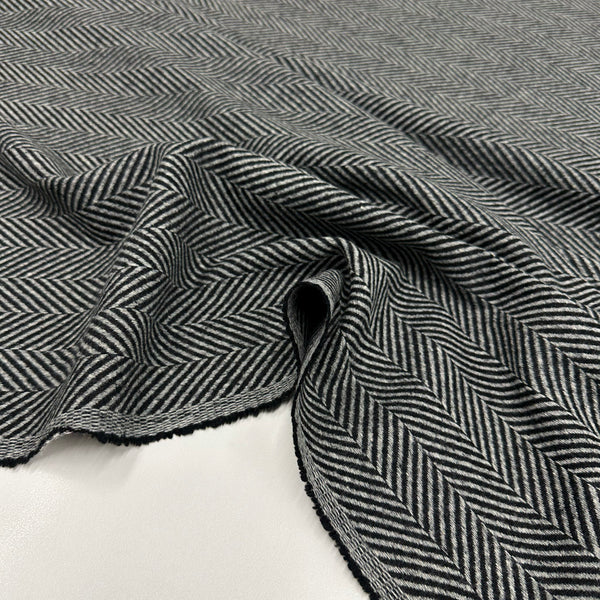 Tissu Manteau, Laine - Chevron Noir Gris, Migleno