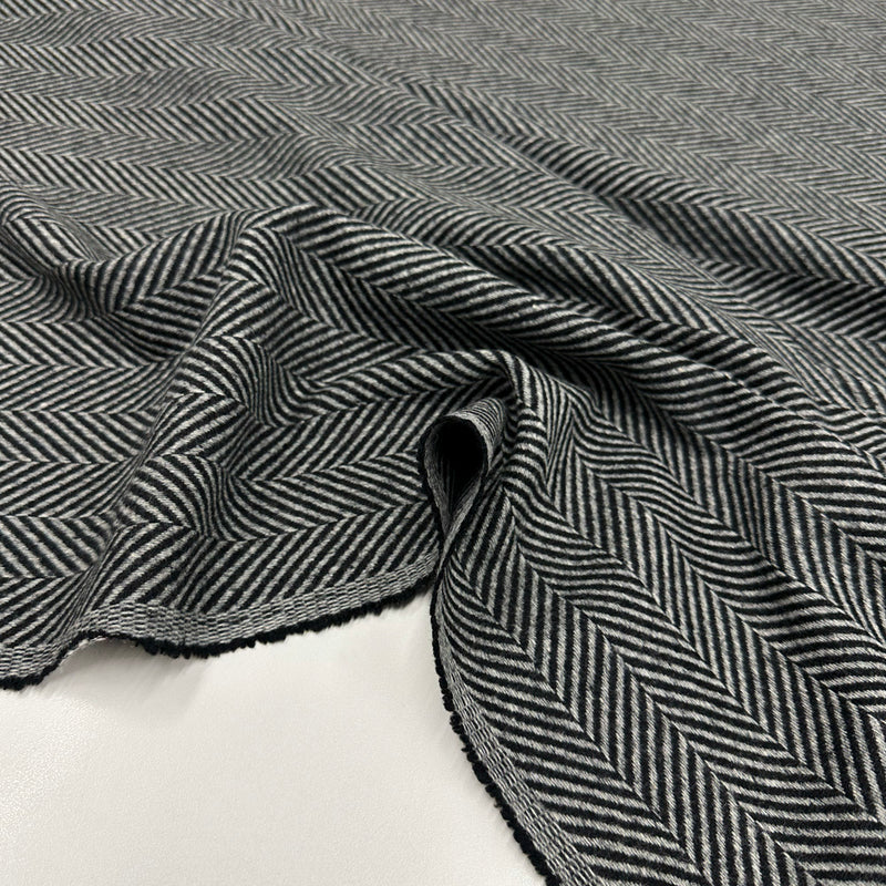 Tissu Manteau, Laine - Chevron Noir Gris, Migleno