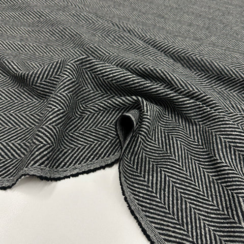 Tissu Manteau, Laine - Chevron Noir Gris, Migleno