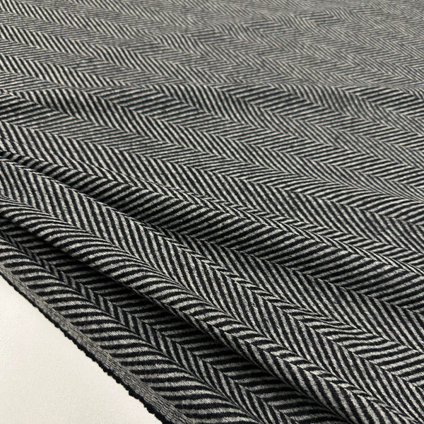 Tissu Manteau, Laine - Chevron Noir Gris, Migleno