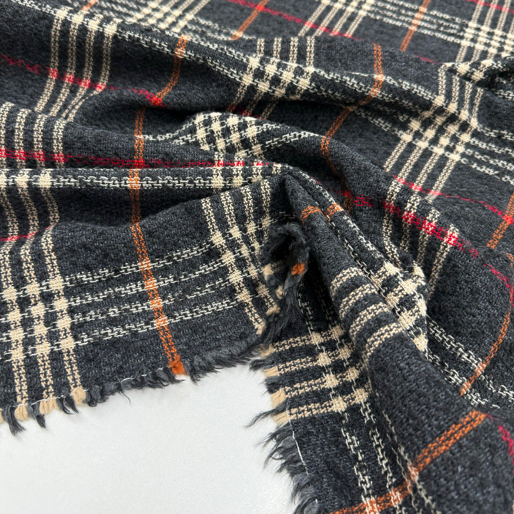 Tissu Tweed, Laine Coton - Tartan Gris, Marcio