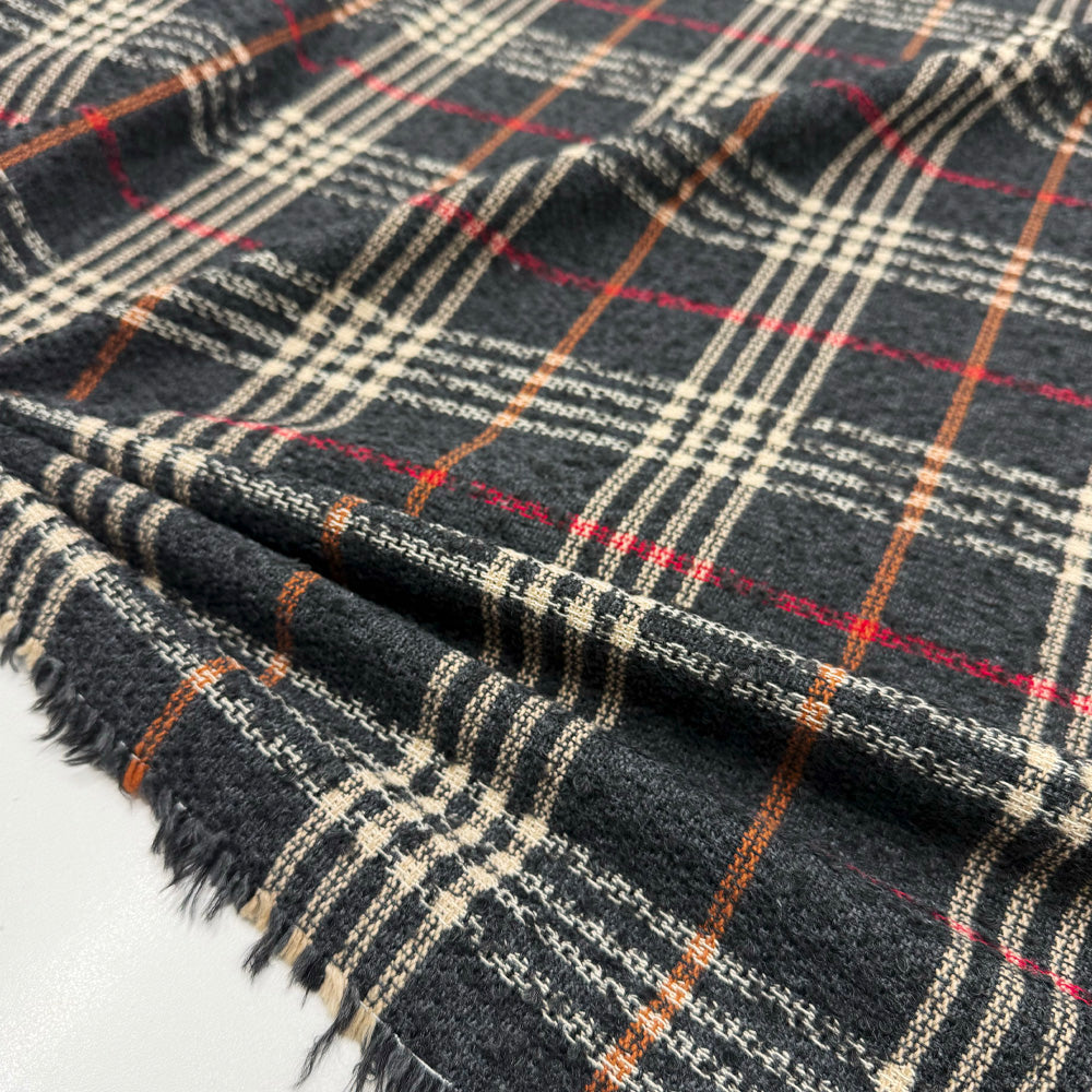 Tissu Tweed, Laine Coton - Tartan Gris, Marcio