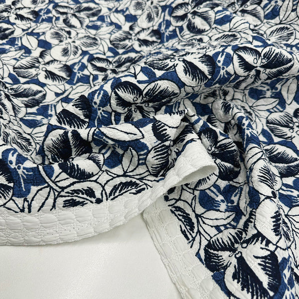 Tissu Matelassé, Coton - Floral Bleu, Rosario