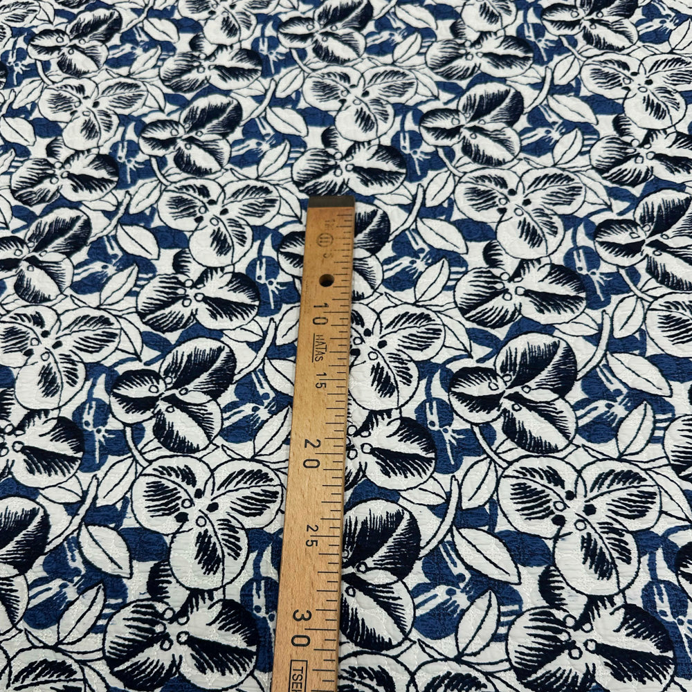 Tissu Matelassé, Coton - Floral Bleu, Rosario