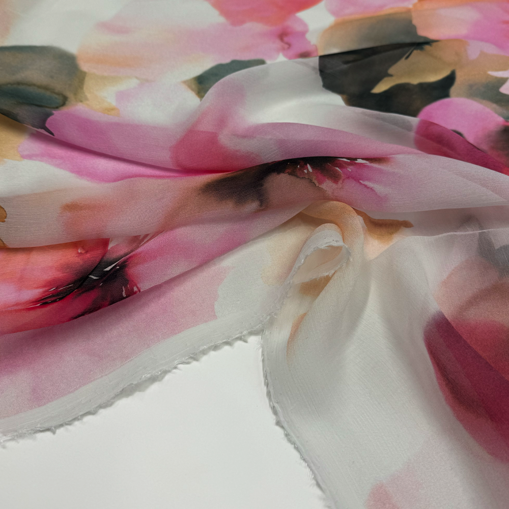 Tissu Mousseline Crinkle, Rayonne - Framboise