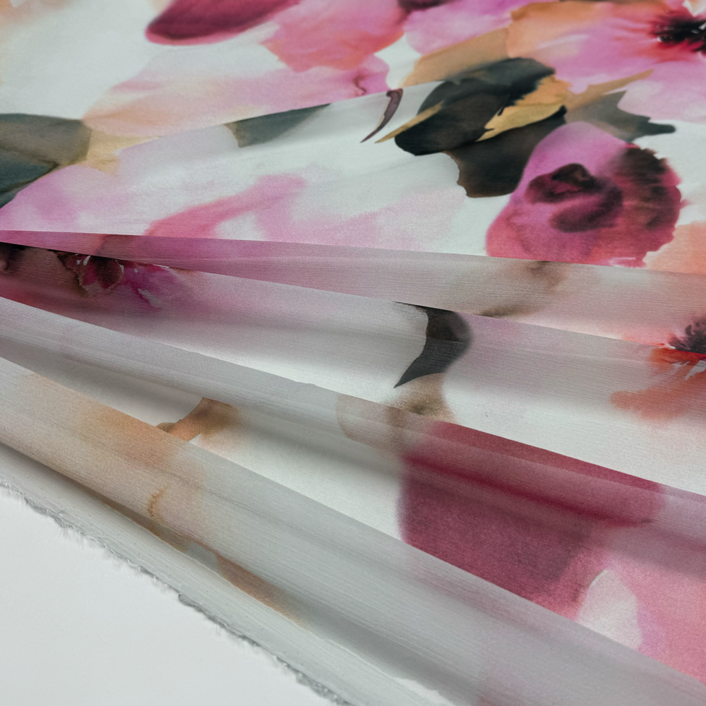 Tissu Mousseline Crinkle, Rayonne - Framboise