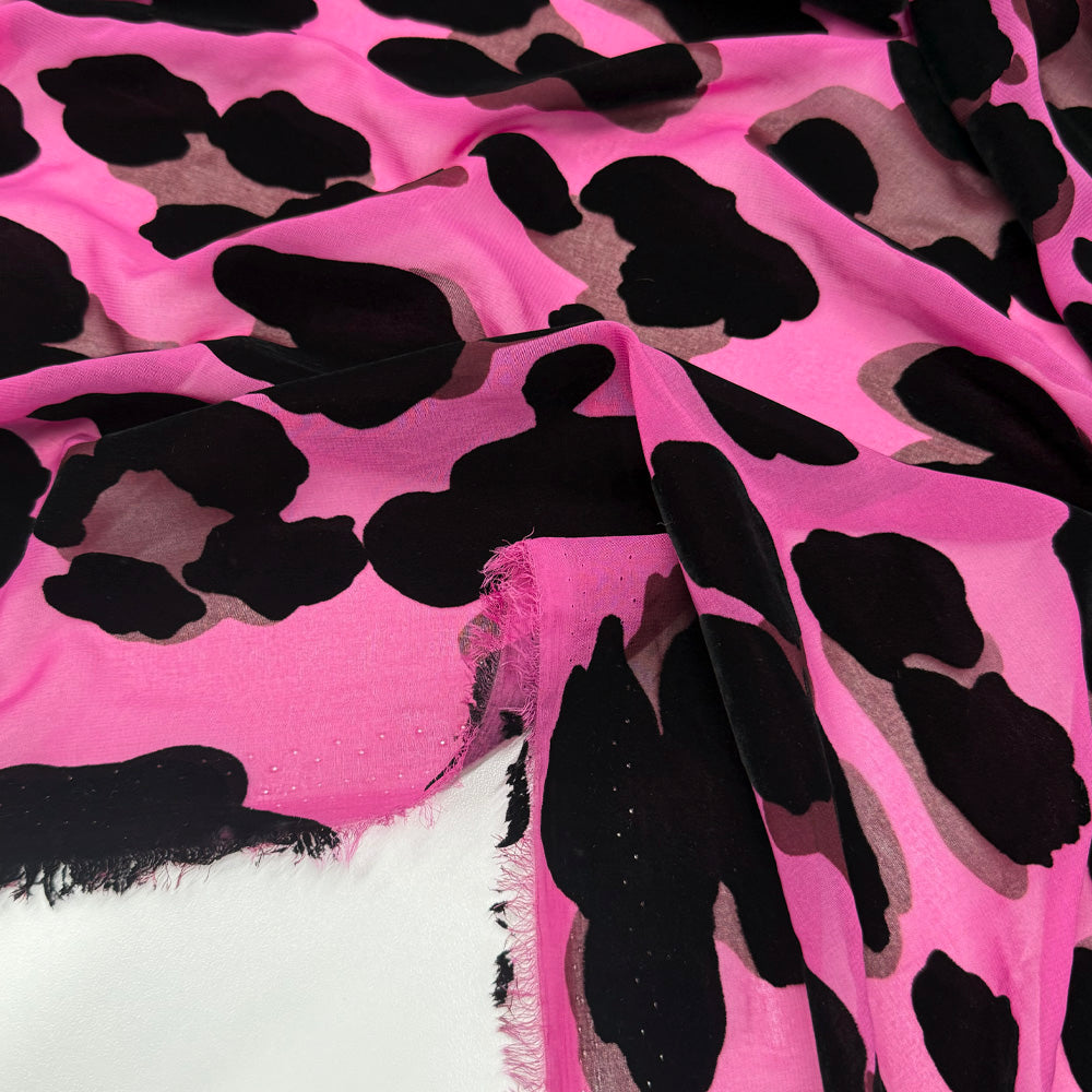 Tissu Crêpe Goergette, Polyester - Animalier Floqué Velours, Ostacolo