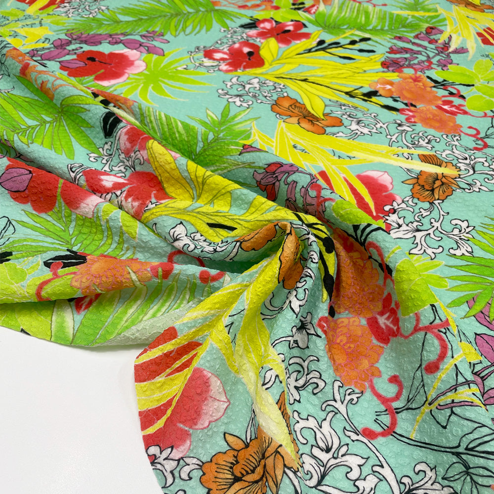 Tissu Gaufré Stretch - Floral Tropical, Ezio